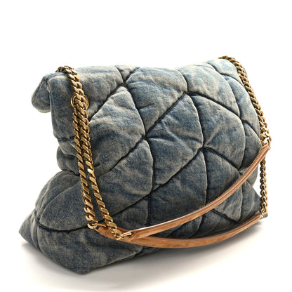 Saint Laurent Denim Quilted Medium Loulou Puffer Monogram Chain Satchel Blue Cinnamon 3 of 9