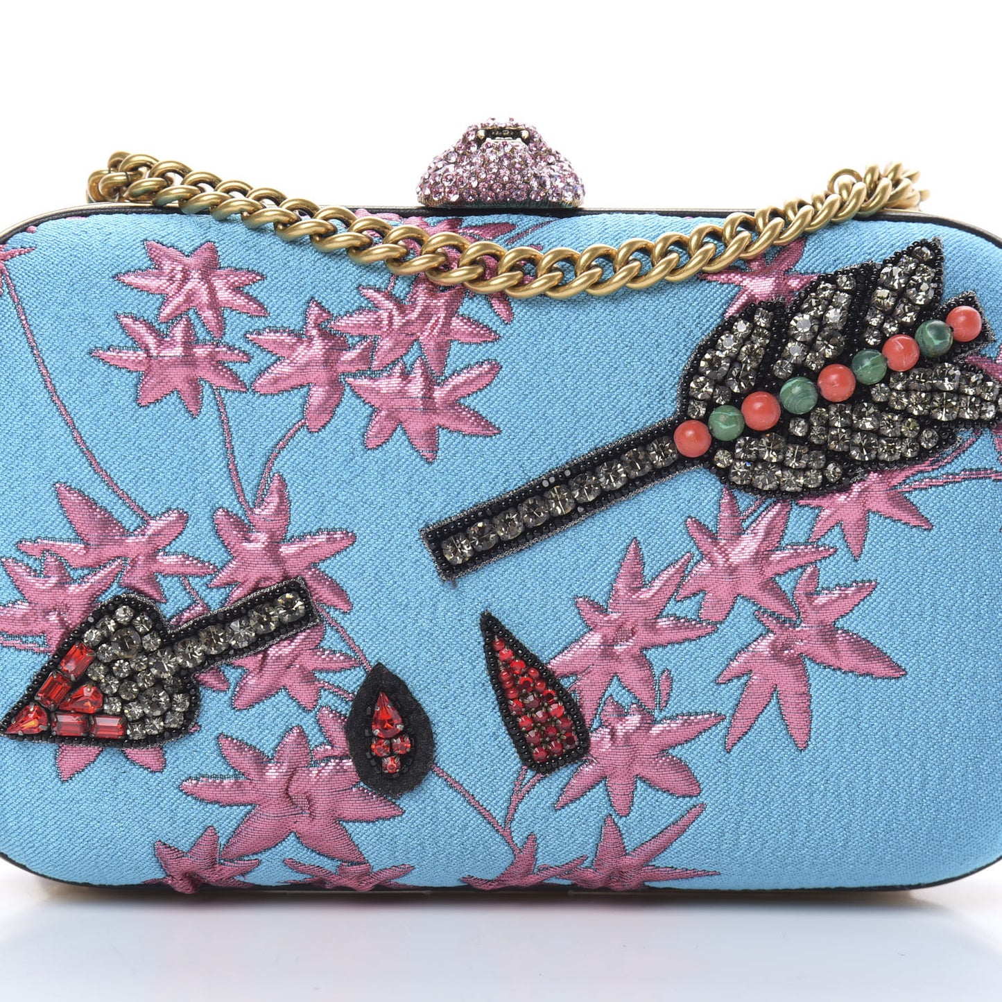 Brocade Floral Crystal Broadway Clutch Blue