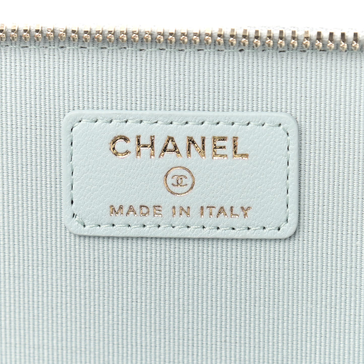Lambskin Quilted Small Top Handle Vanity Case With Chain Light Blue