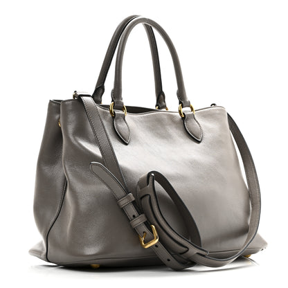 Prada Glace Calfskin Embossed Logo Tote Argilla 3 of 9