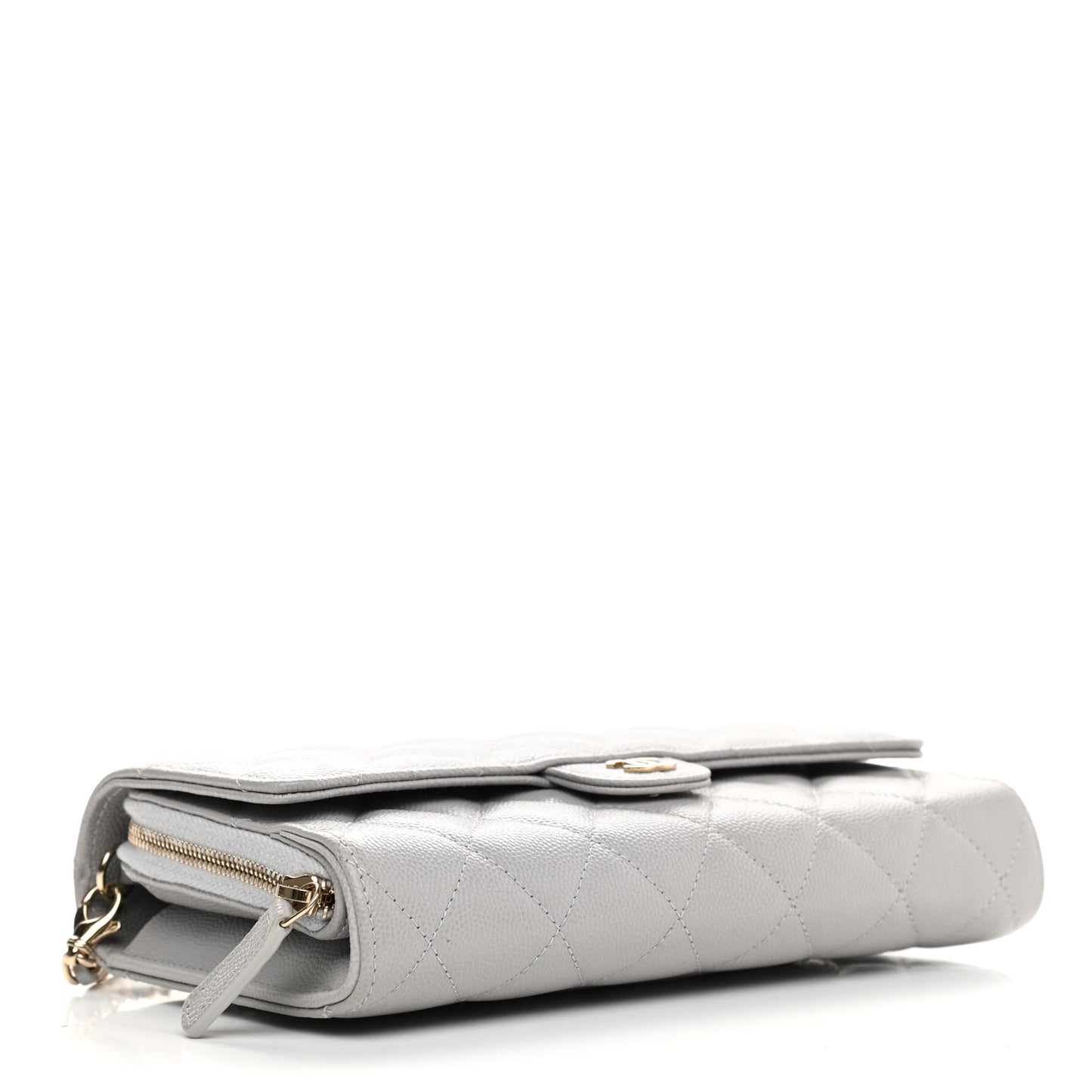 Caviar Quilted Phone Holder Wallet on Removable Chain Grey