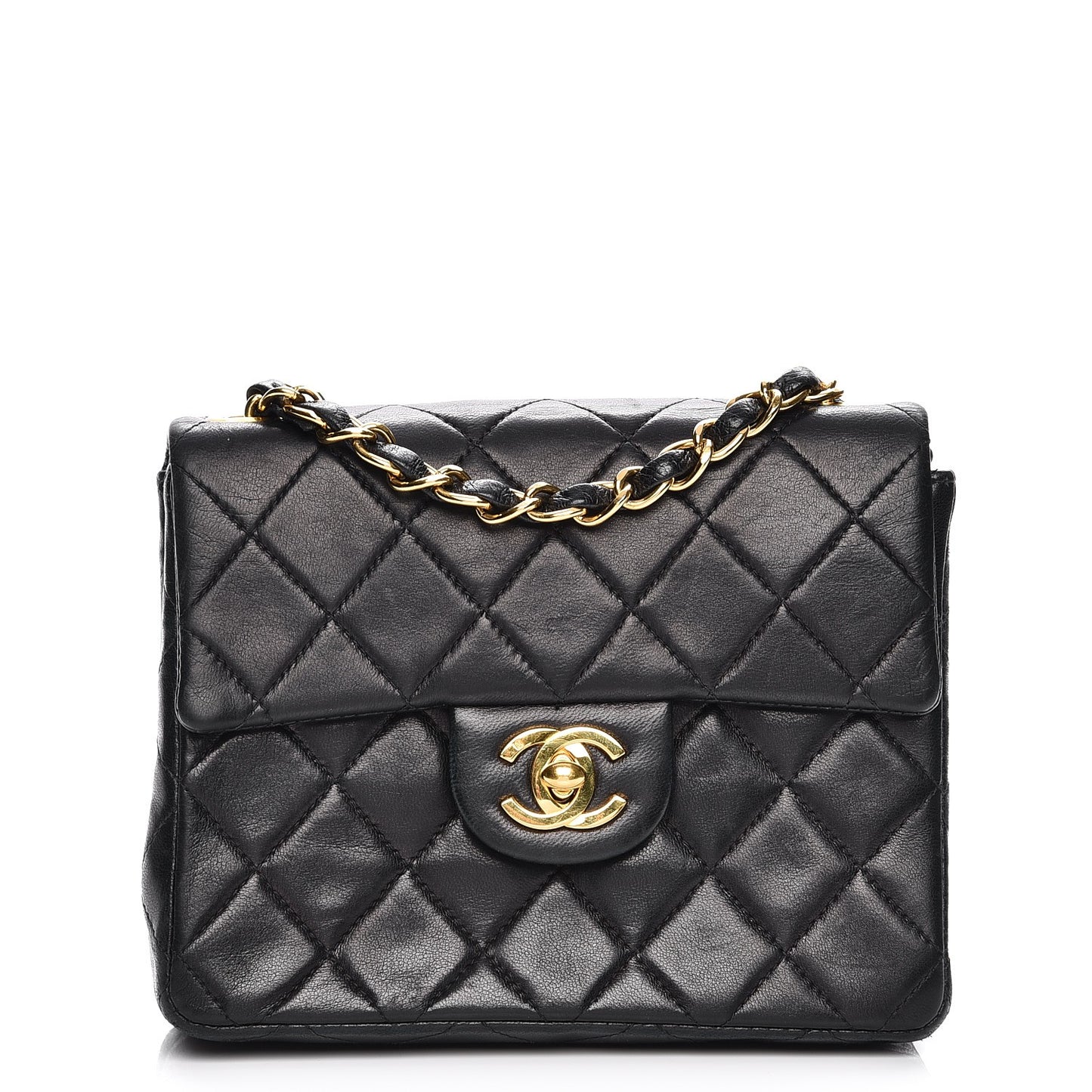 Lambskin Quilted Mini Square Flap Black