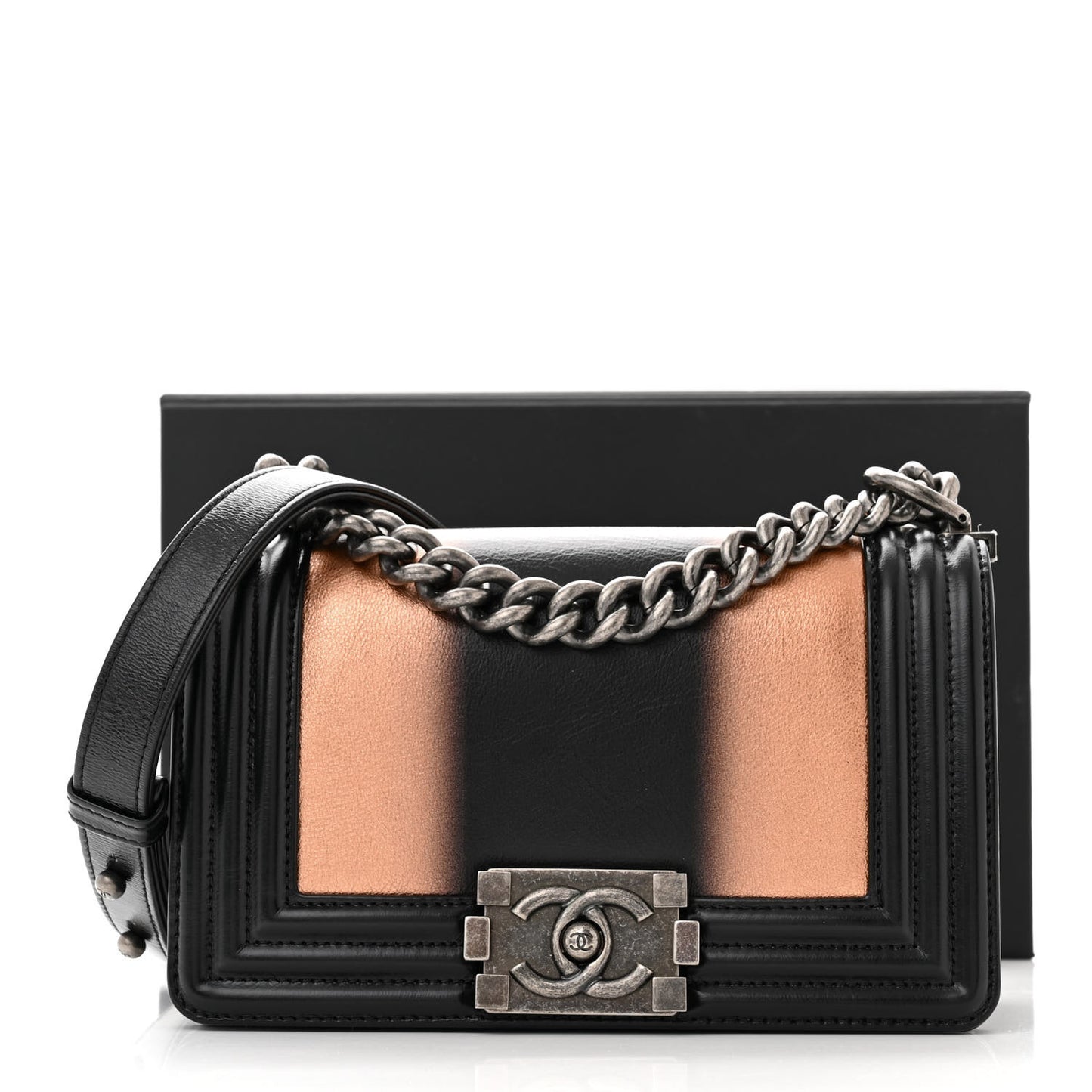 Metallic Glazed Calfskin Small Boy Flap Pink Black