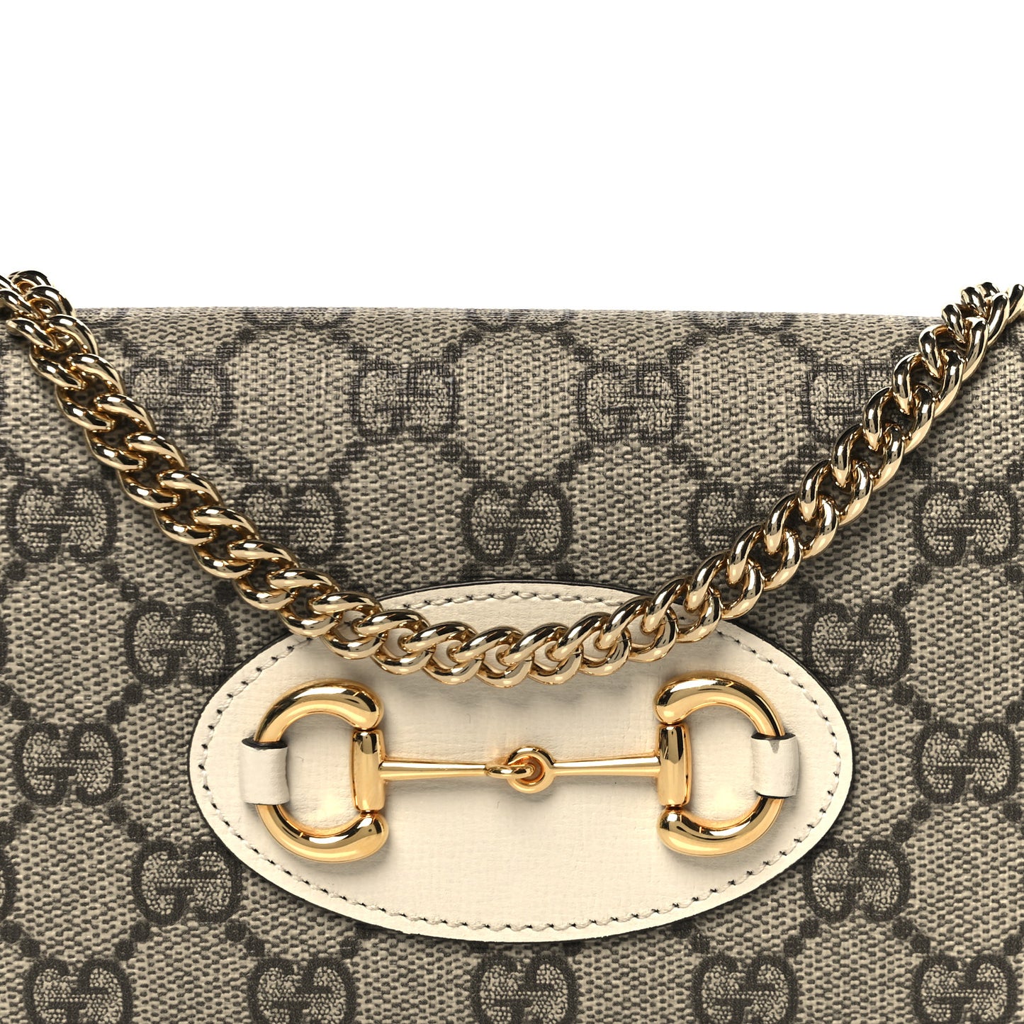 GG Supreme Monogram Azalea Calfskin Horsebit 1955 Wallet On Chain Beige Ebony Mystic White