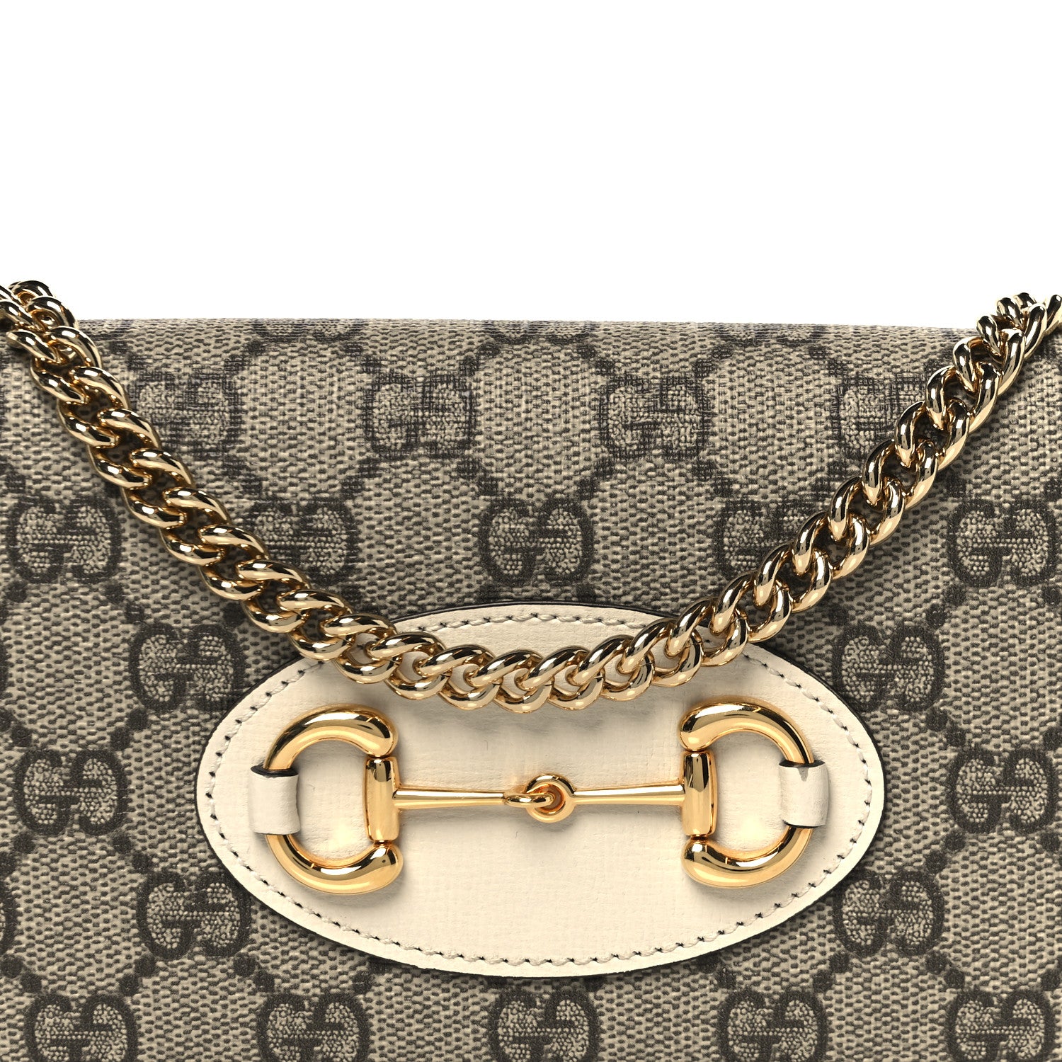 Gucci GG Supreme Monogram Azalea Calfskin Horsebit 1955 Wallet On Chain Beige Ebony Mystic White 8 of 10