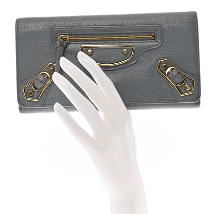 Balenciaga Chevre Gold Metallic Edge Hardware Continental Flap Wallet Bleu Acier 2 of 15