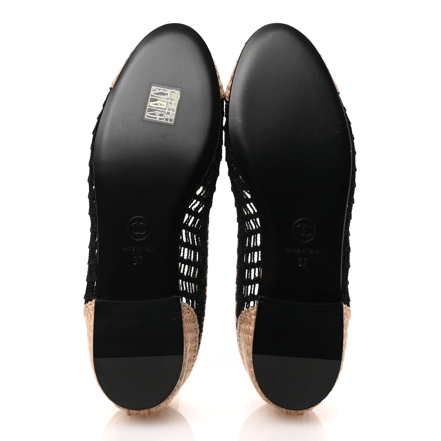 Raffia Cap Toe Ballerina Flats 37 Black Beige