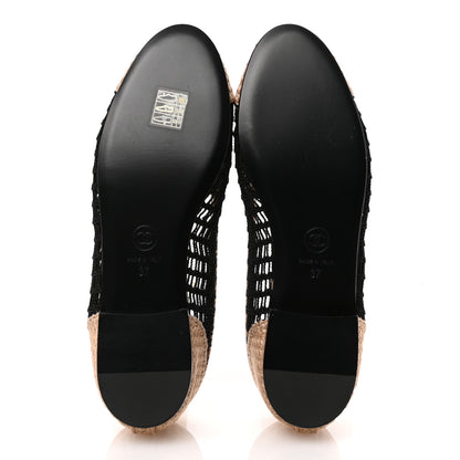 Chanel Raffia Cap Toe Ballerina Flats 37 Black Beige 6 of 10