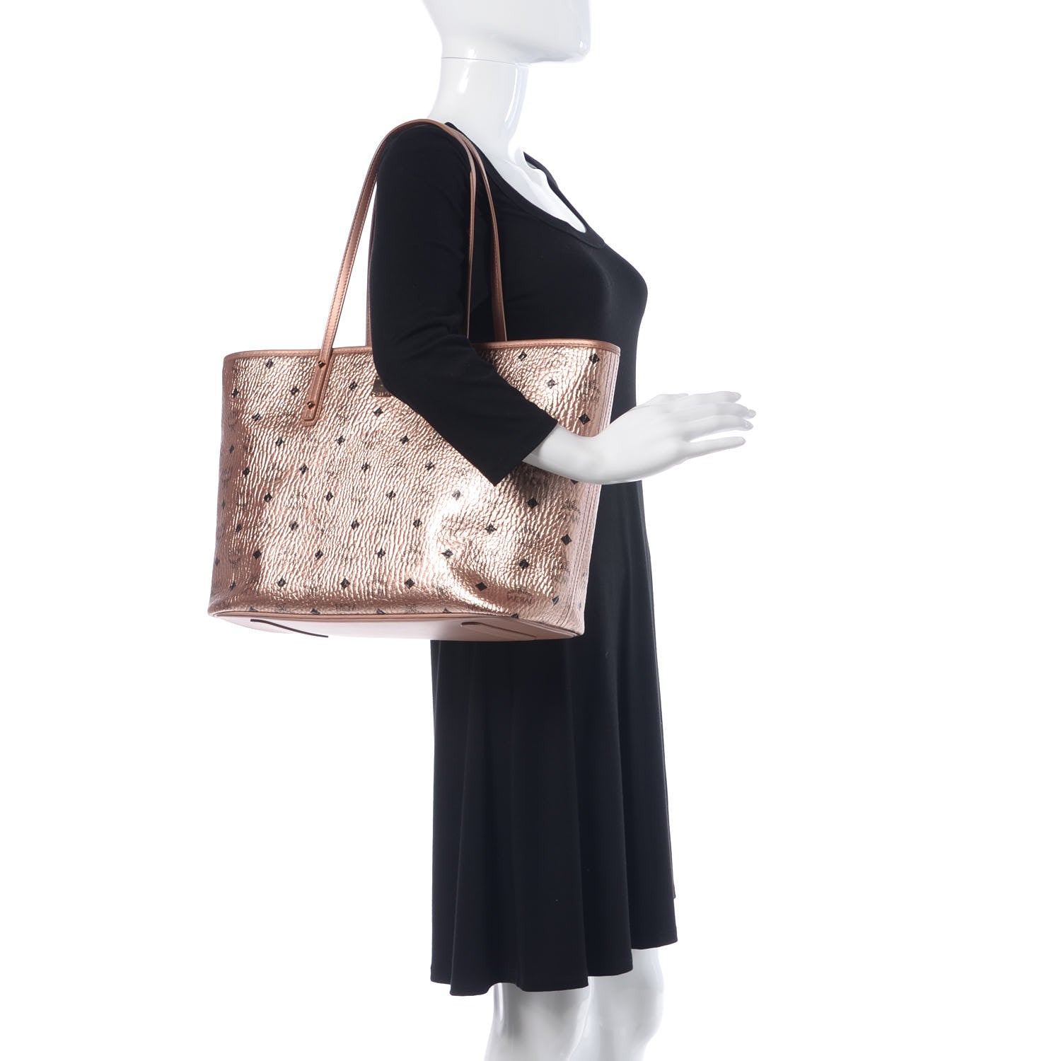 MCM Metallic Visetos Medium Shopper Tote Champagne Gold 2 of 11