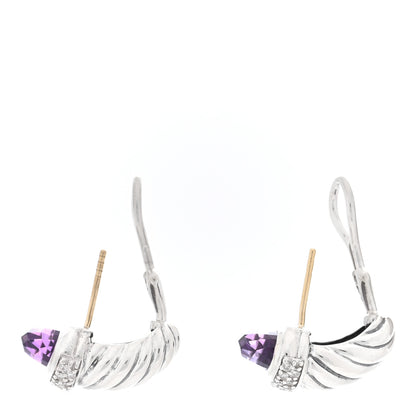 David Yurman Sterling Silver Diamond Amethyst Shrimp Earrings 3 of 4