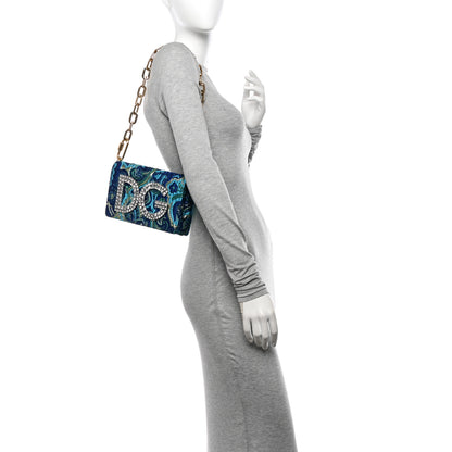 Dolce & Gabbana Brocade Crystal Embellished DG Girls Shoulder Bag Blue 2 of 11