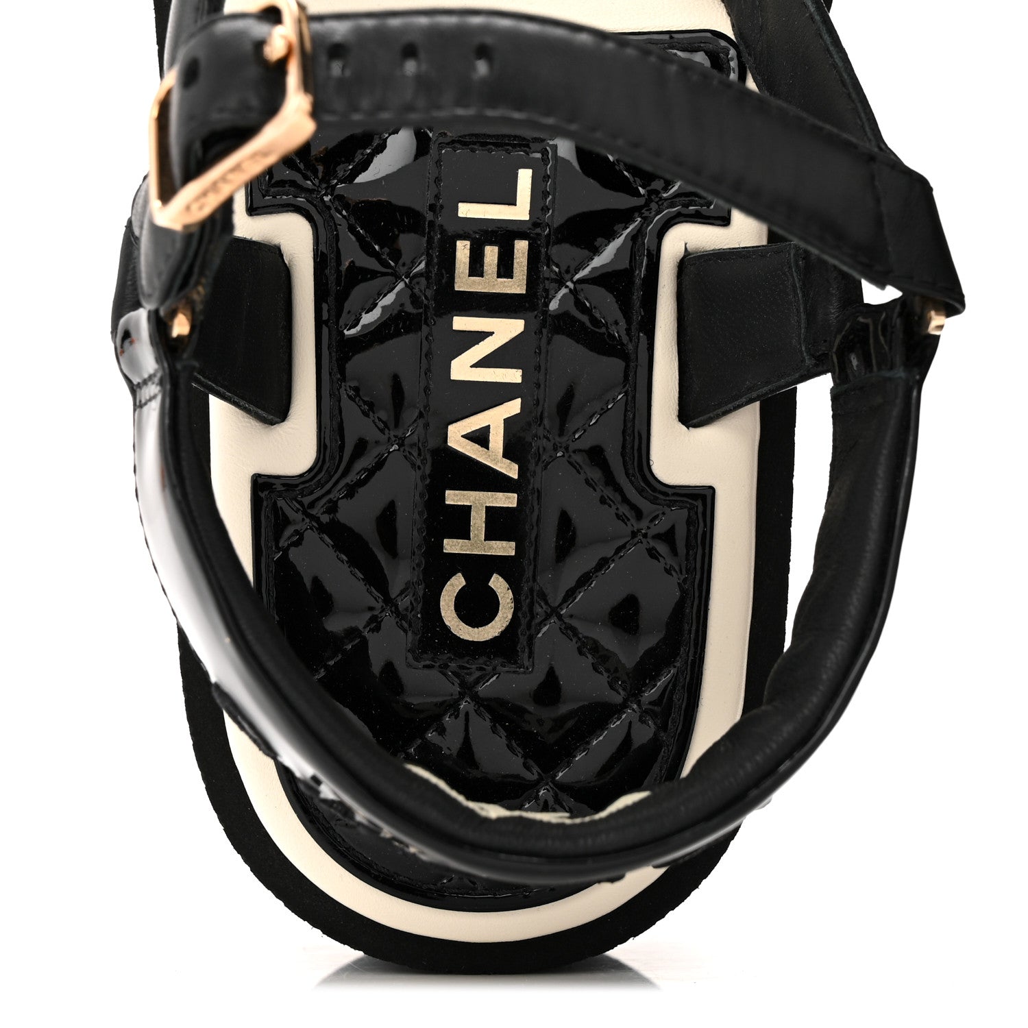 Chanel Lambskin Logo Platform Sandals 38 Black White 1878873