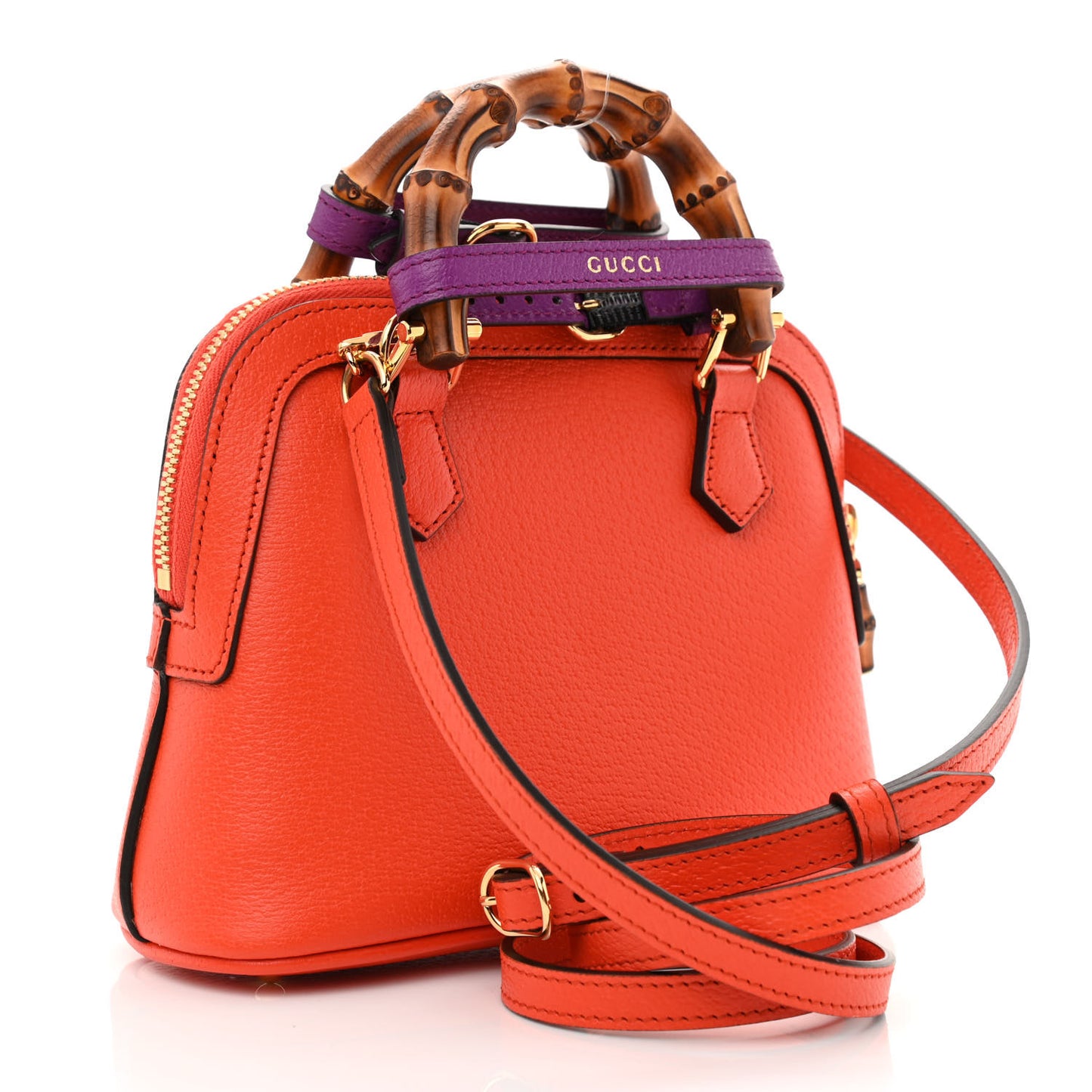 Textured Dollar Calfskin Mini Diana Dome Tote Bag Deep Orange Spicy Cyclamin