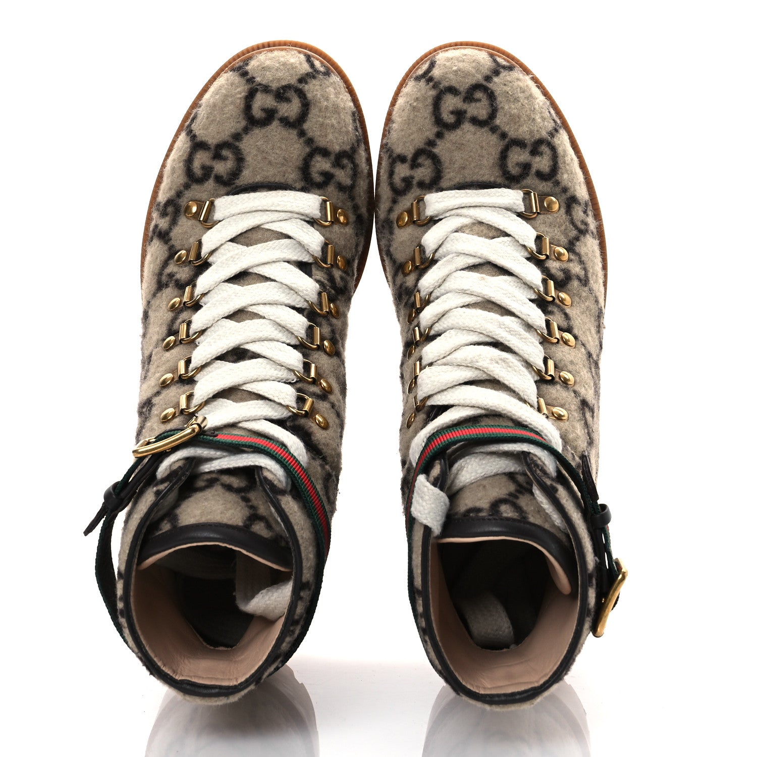 Gucci Covered Wool Big GG Monogram Womens Lace Up Combat Ankle Boots 40 Beige Ebony Cocoa 2 of 19