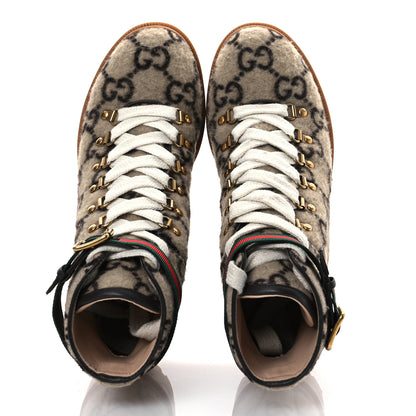 Gucci Covered Wool Big GG Monogram Womens Lace Up Combat Ankle Boots 40 Beige Ebony Cocoa 2 of 19