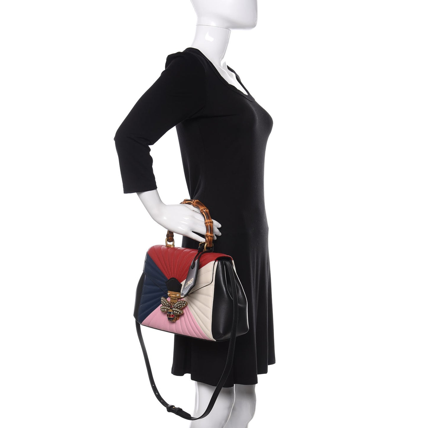 Calfskin Bamboo Trapuntata Queen Margaret Top Handle Bag Blue Agata Hibiscus Red Mystic White Sugar Pink