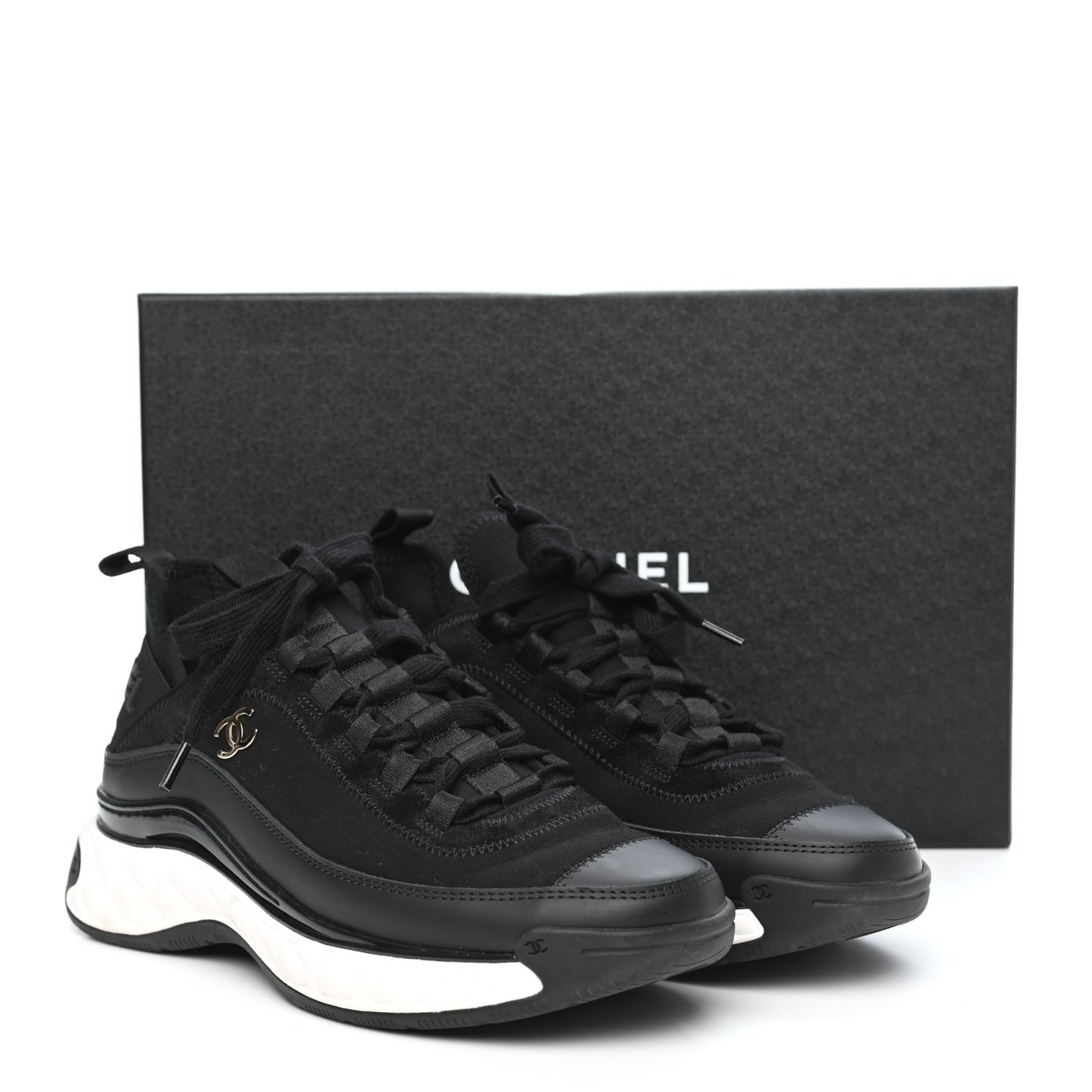 Velvet Calfskin Mixed Fibers CC Sneakers 37 Black
