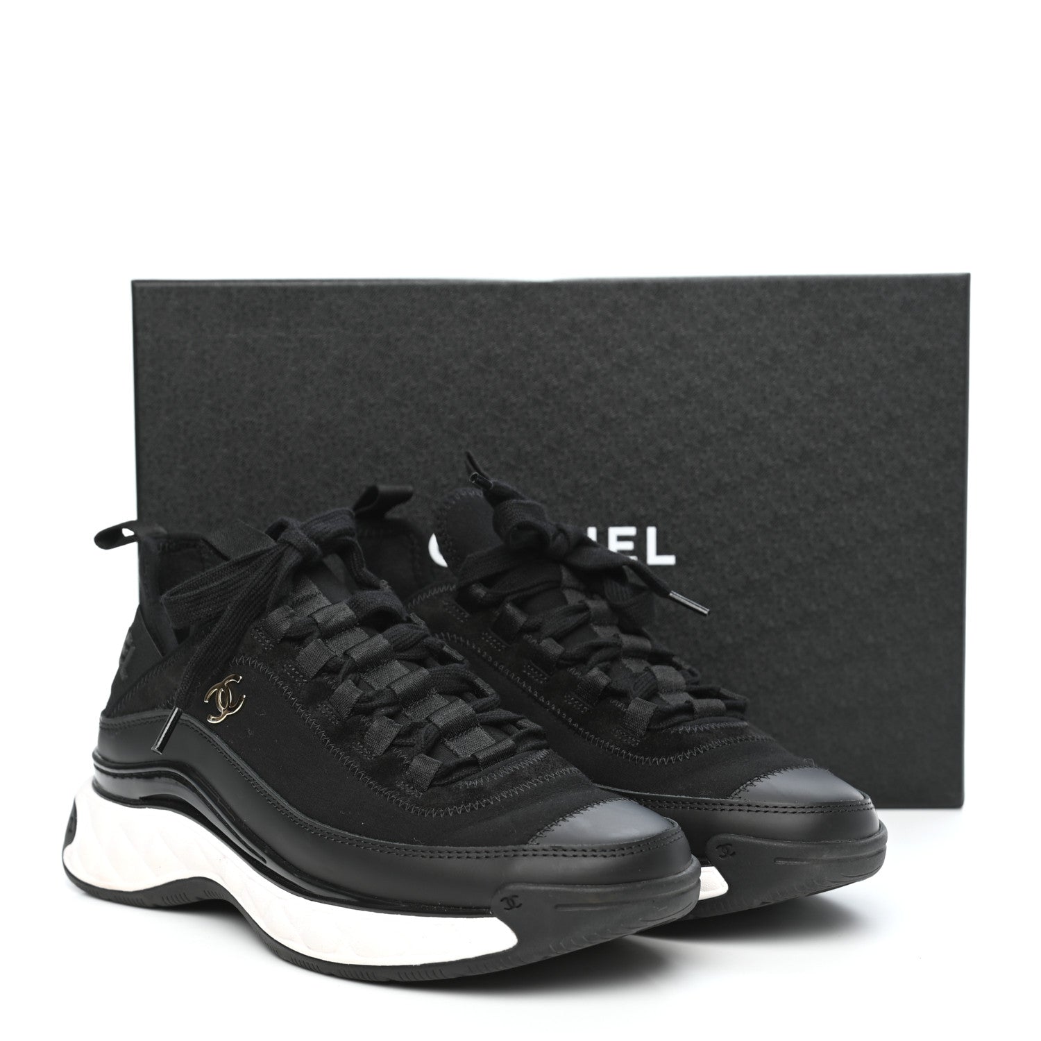 Chanel Velvet Calfskin Mixed Fibers CC Sneakers 37 Black 8 of 8