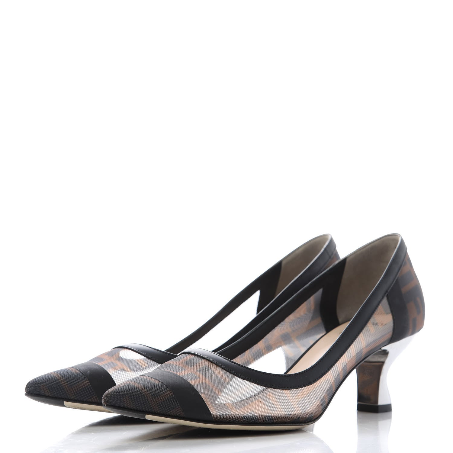 Fendi Technical Mesh Vitello Gommato FF Colibri 55mm Pumps 39.5 Tobacco Moro Black 3 of 8