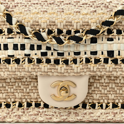 Chanel Cotton Raffia Lambskin Woven Medium Single Flap Beige Black 8 of 10