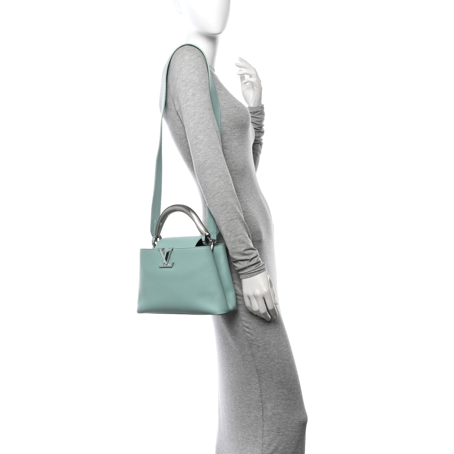 Louis Vuitton Taurillon Matte Brushed Metal Handle Capucines BB Light Blue 2 of 10
