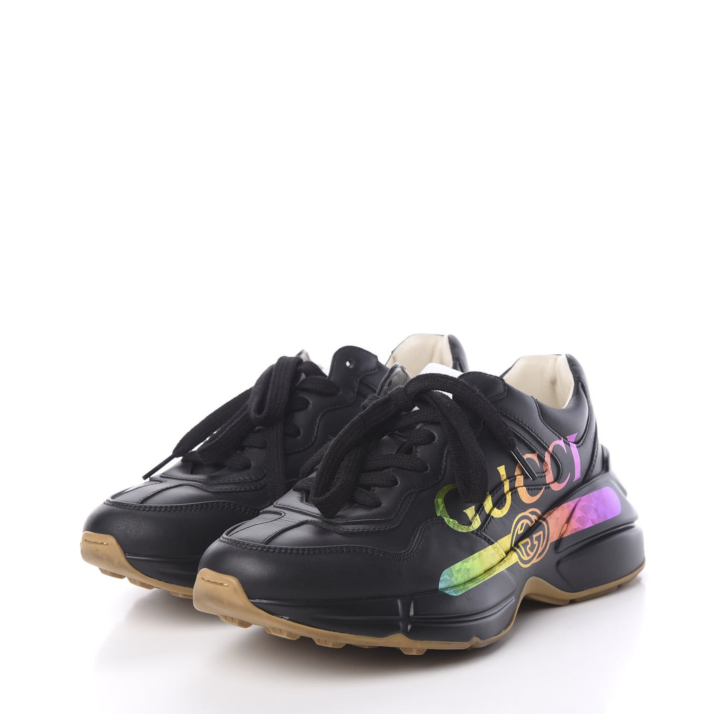 Calfskin Iridescent Logo Womens Rhyton Sneakers 36 Black