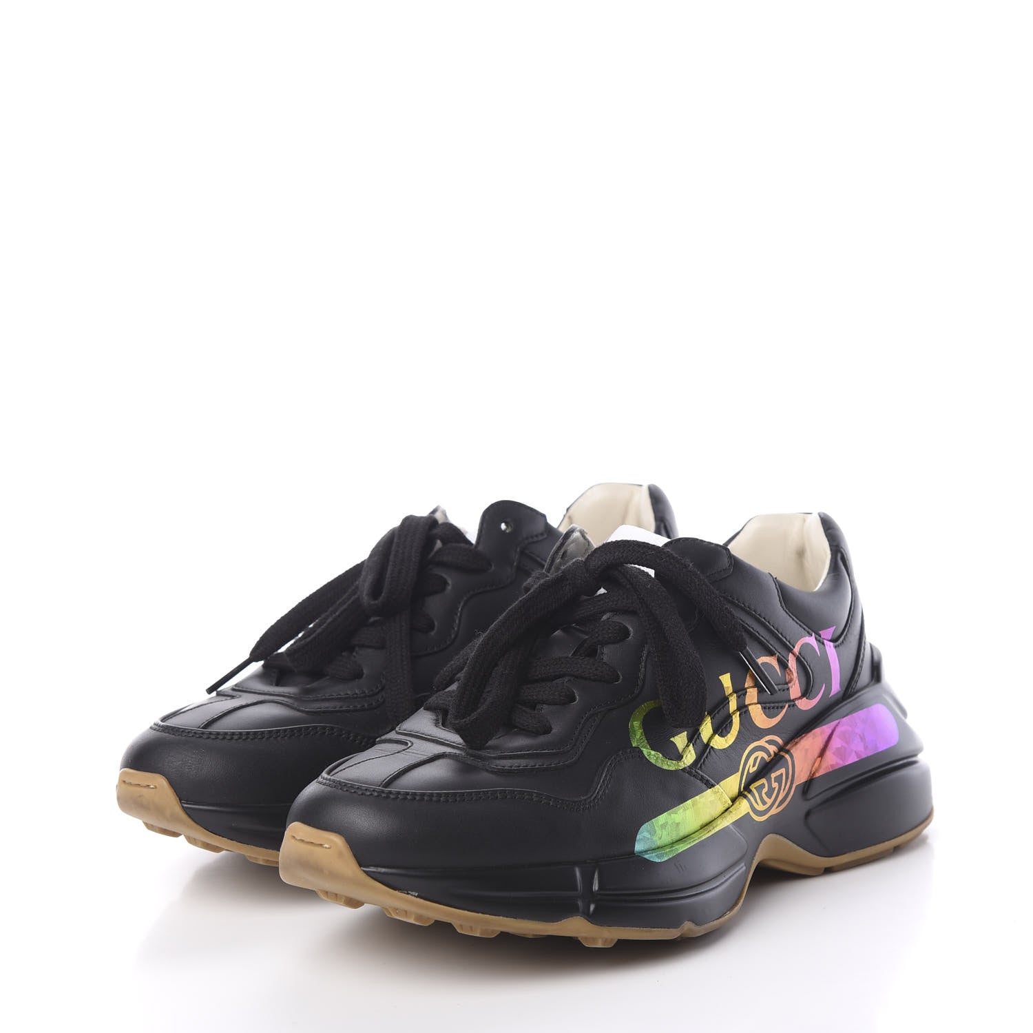 Gucci Calfskin Iridescent Logo Womens Rhyton Sneakers 36 Black 3 of 11