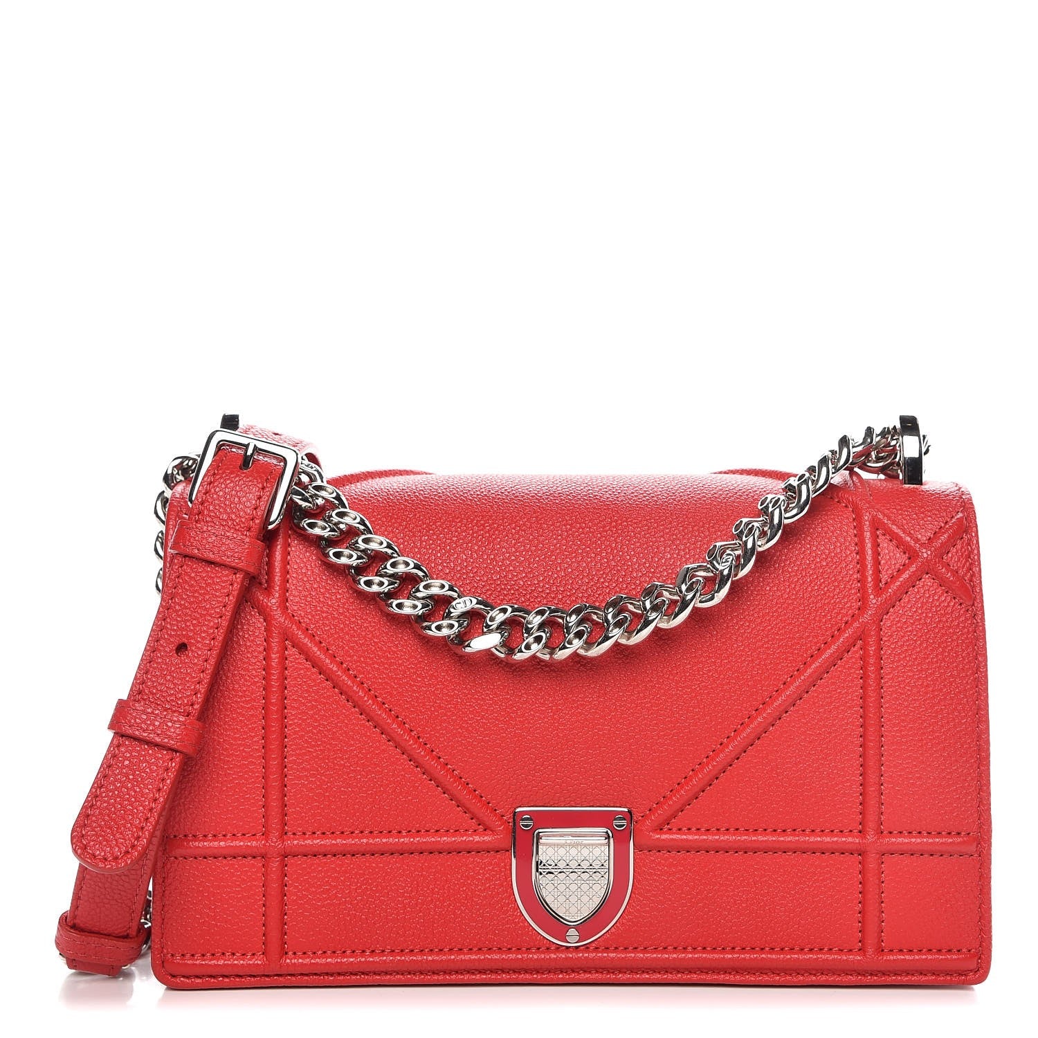 Christian Dior Grained Calfskin Medium Diorama Flap Bag Red 1 of 8