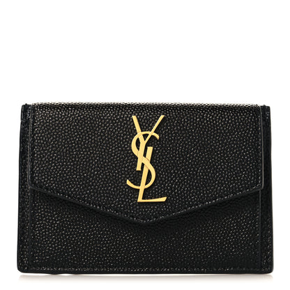 Saint Laurent Grain De Poudre Uptown Monogram Card Case Black 1 of 8