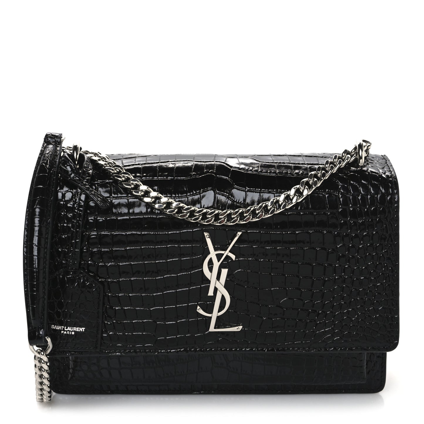 Calfskin Crocodile Embossed Medium Monogram Sunset Black