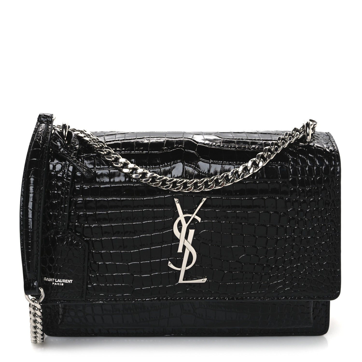 Saint Laurent Calfskin Crocodile Embossed Medium Monogram Sunset Black 1 of 9