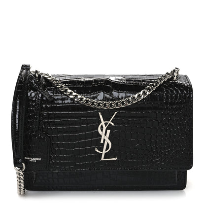 Saint Laurent Calfskin Crocodile Embossed Medium Monogram Sunset Black 1 of 9