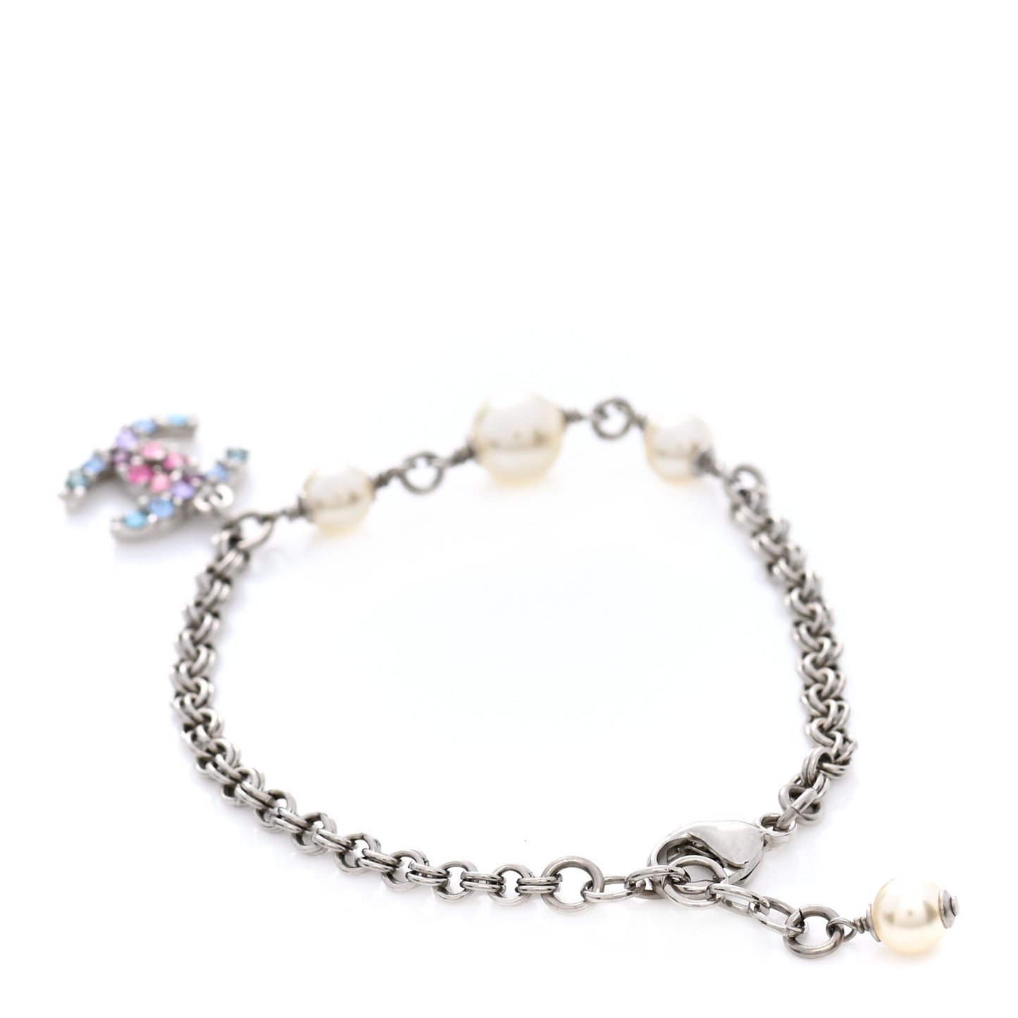 Crystal Pearl CC Bracelet Silver Mukticolor