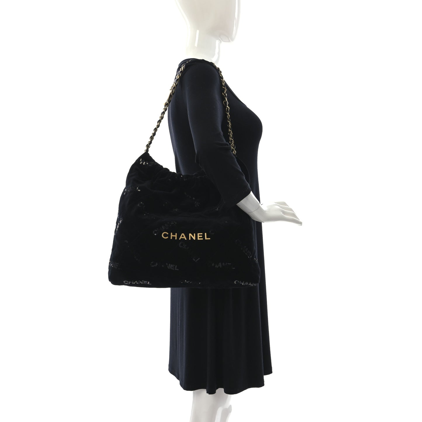Velvet Sequin Quilted Chanel 22 Black