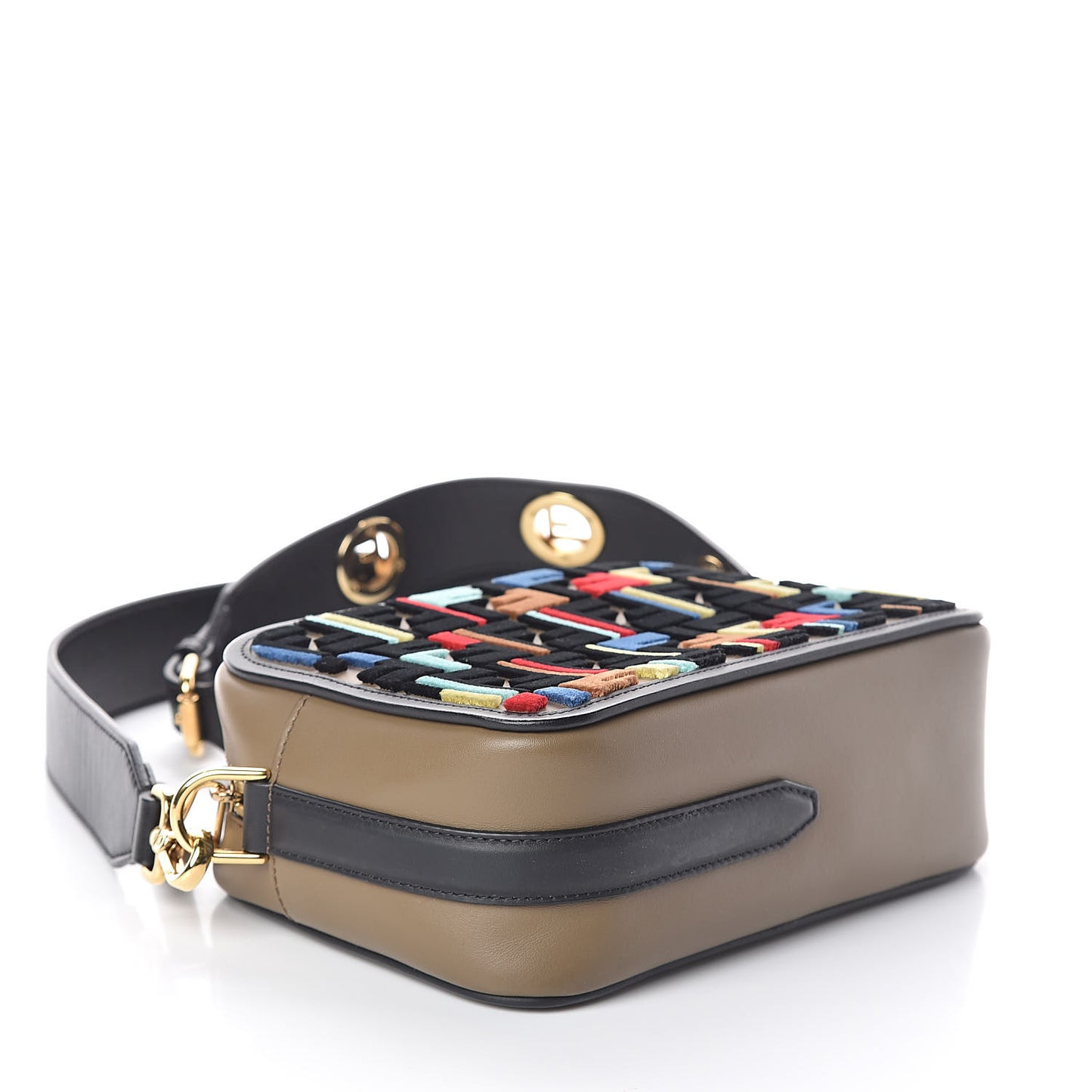 Vitello Century Velvet F is Fendi FF Multicolor Bi-Color Camera Case Fango Black Multicolor