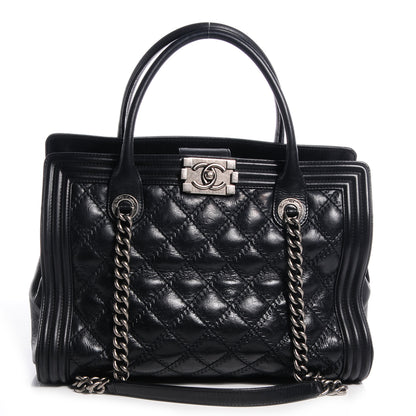 Chanel Calfskin Quilted Double Stitch Large Boy Tote Black 1 of 7