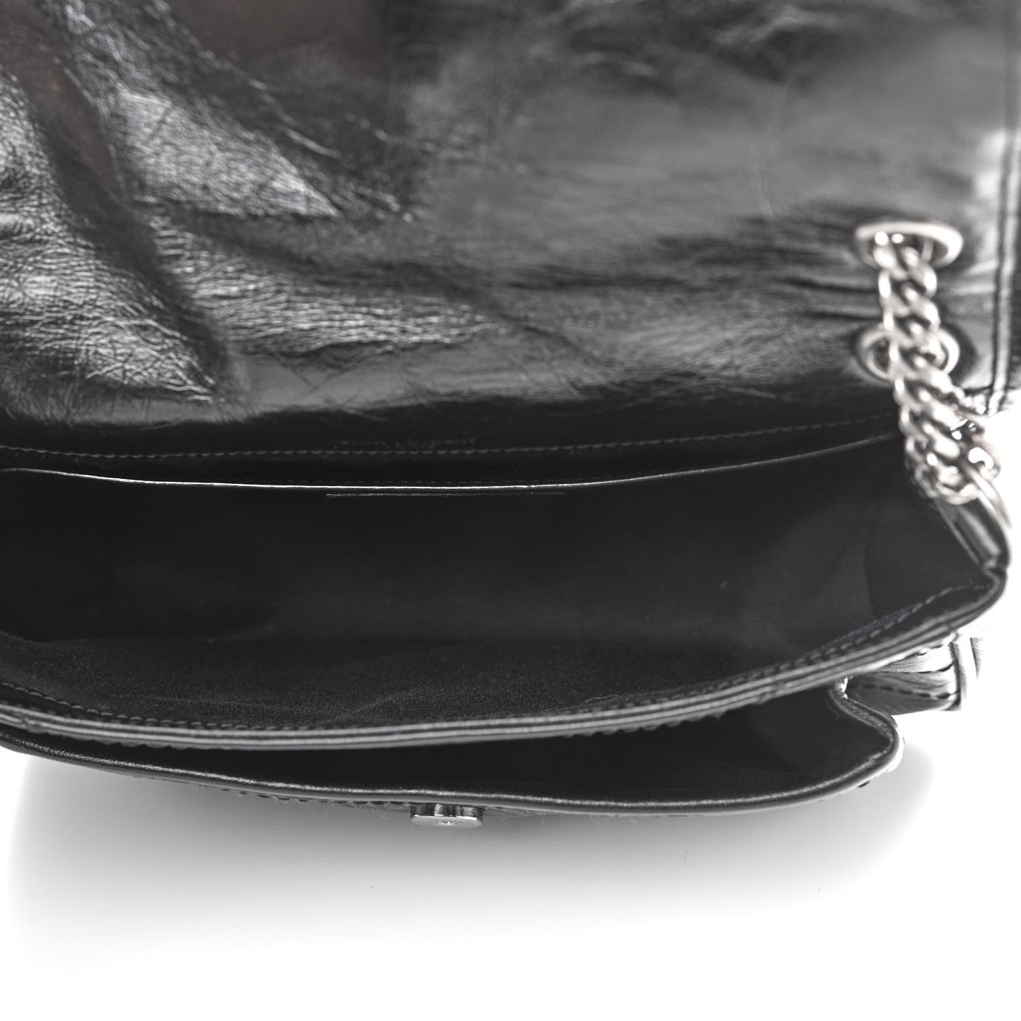 Crinkled Calfskin Matelasse Monogram Baby Niki Chain Satchel Black
