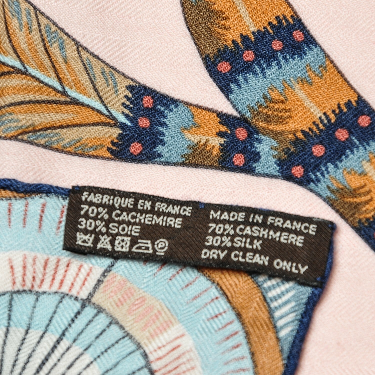 Hermes Cashmere Silk The Savana Dance Shawl 140 Rose Pale Bleu Marron 8 of 8