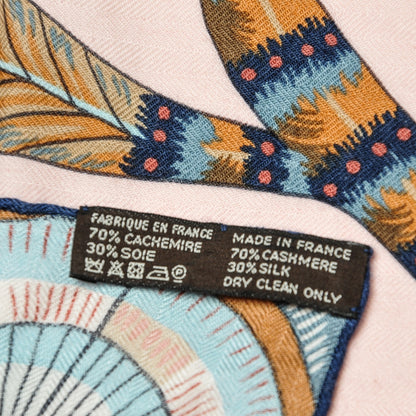 Hermes Cashmere Silk The Savana Dance Shawl 140 Rose Pale Bleu Marron 8 of 8