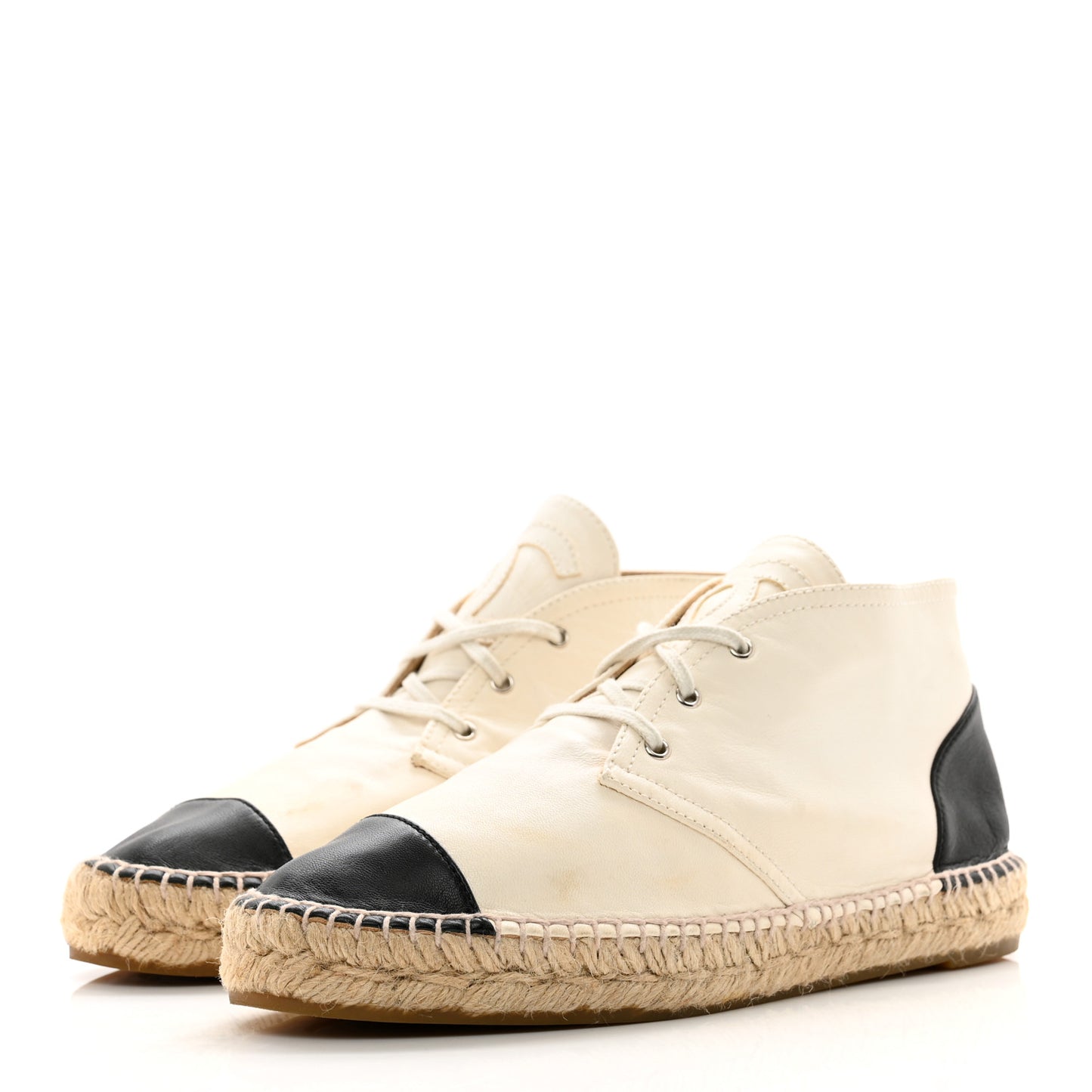 Lambskin Canvas Cap Toe Lace Up Espadrilles 38 Beige Black