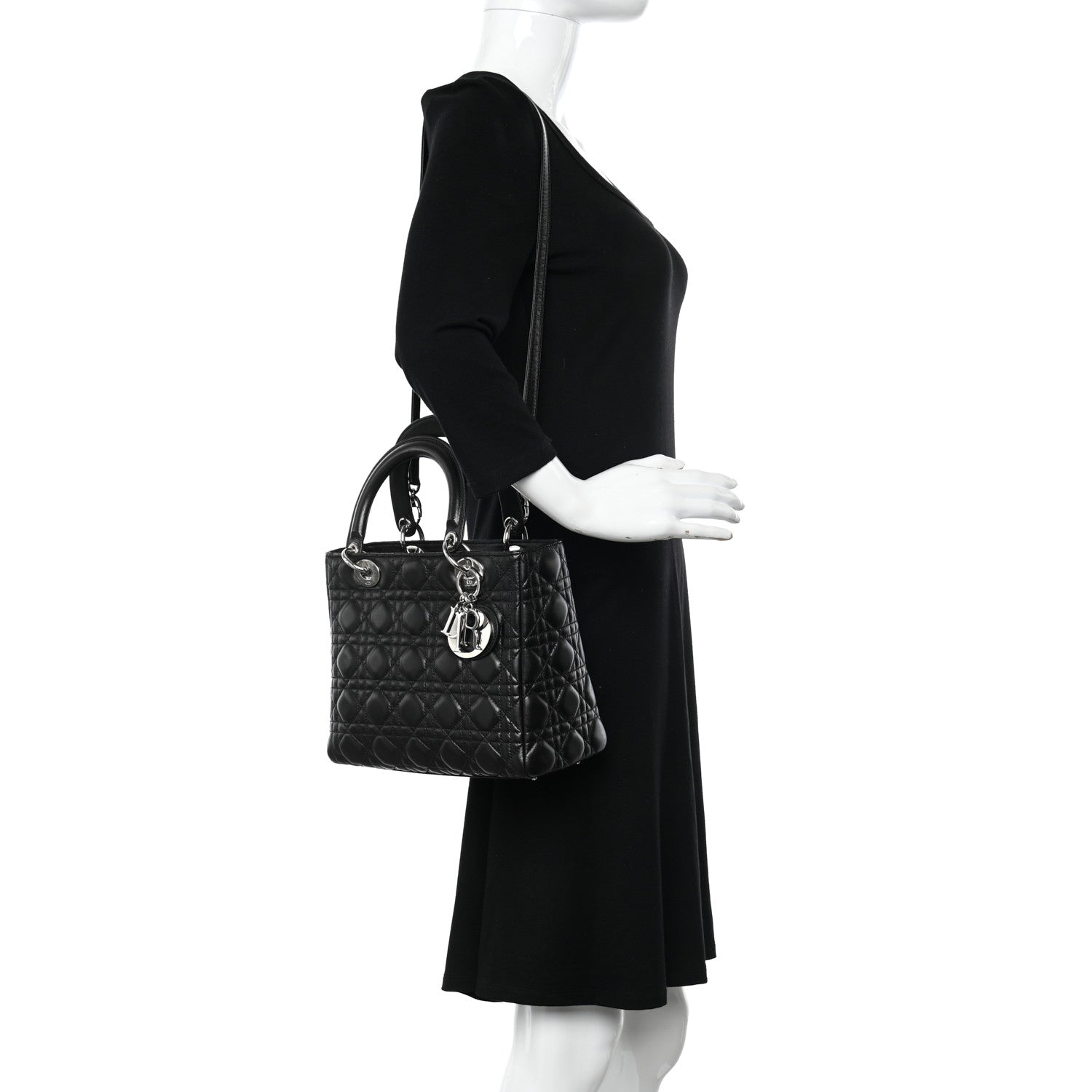 Christian Dior Lambskin Cannage Medium Lady Dior Black 2 of 9