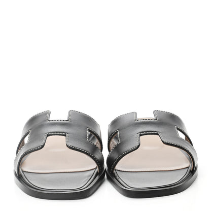 Hermes Box Calfskin Oran Sandals 36 Black 3 of 16