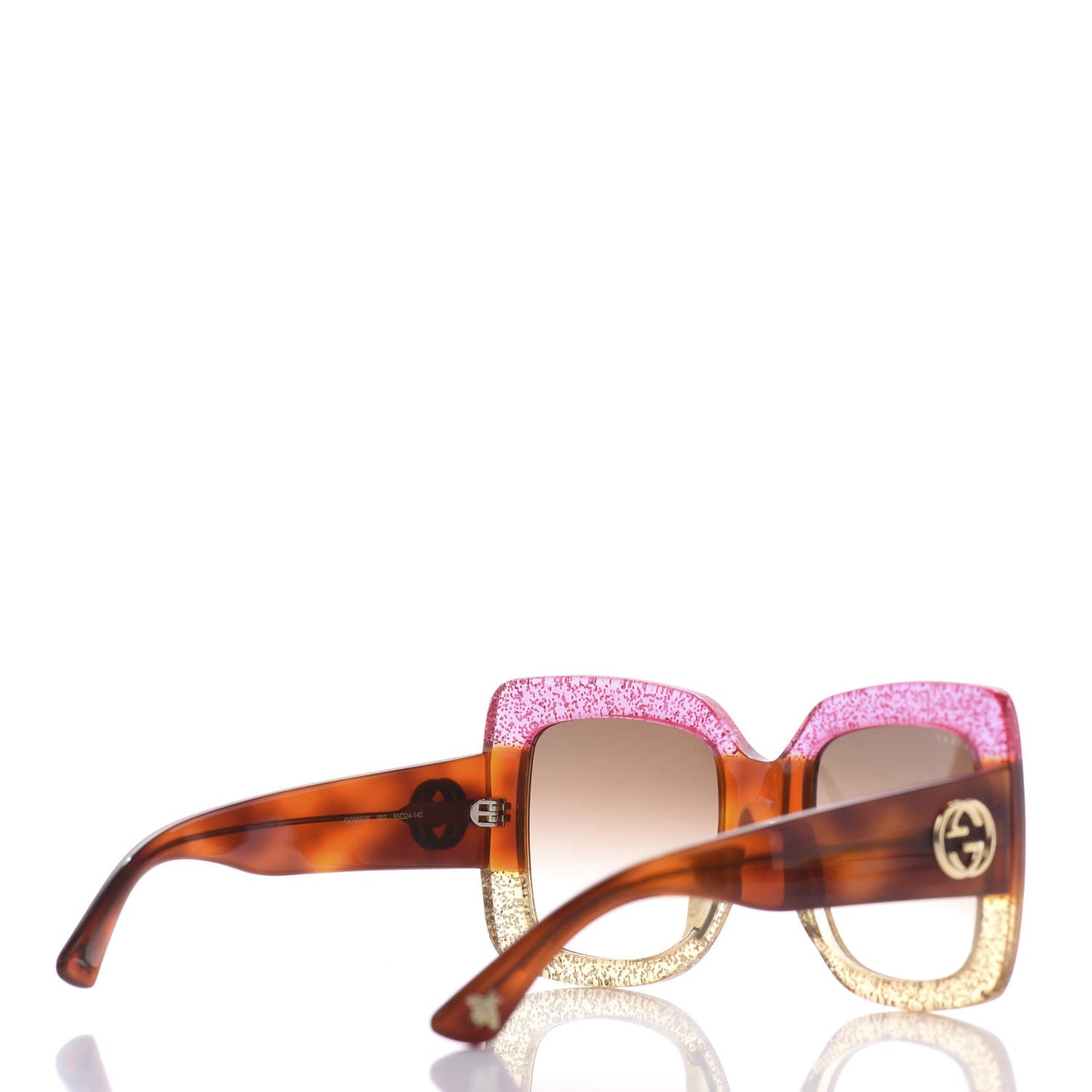 Acetate Square Frame Sunglasses GG0083S Glitter Pink Multi