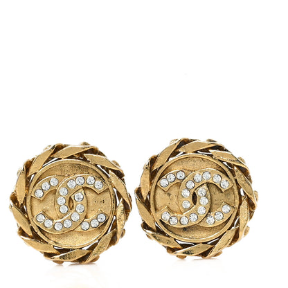 Chanel Crystal CC Round Clip On Earrings Gold 1 of 5