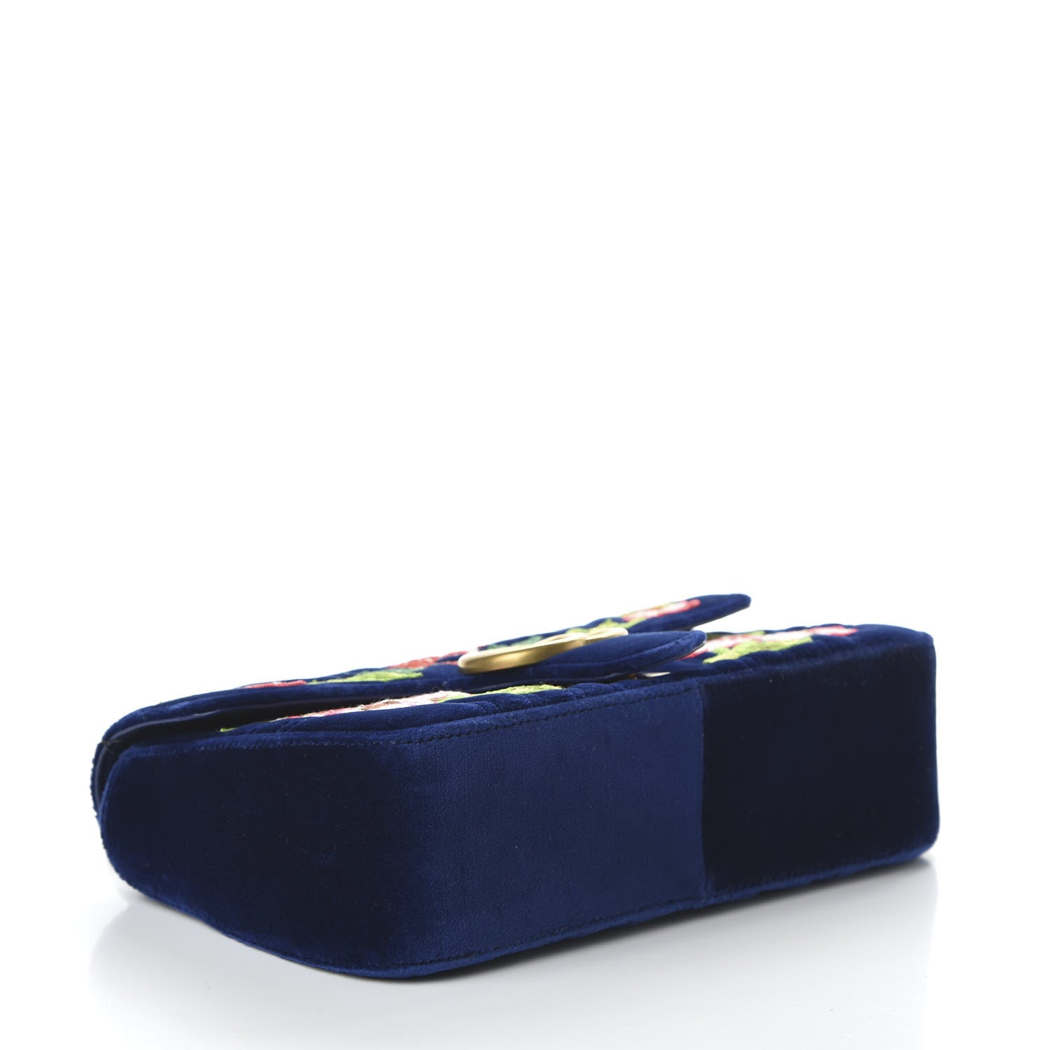 Gucci Velvet Matelasse Deer Embroidered Small GG Marmont Shoulder Bag Cobalt 4 of 10