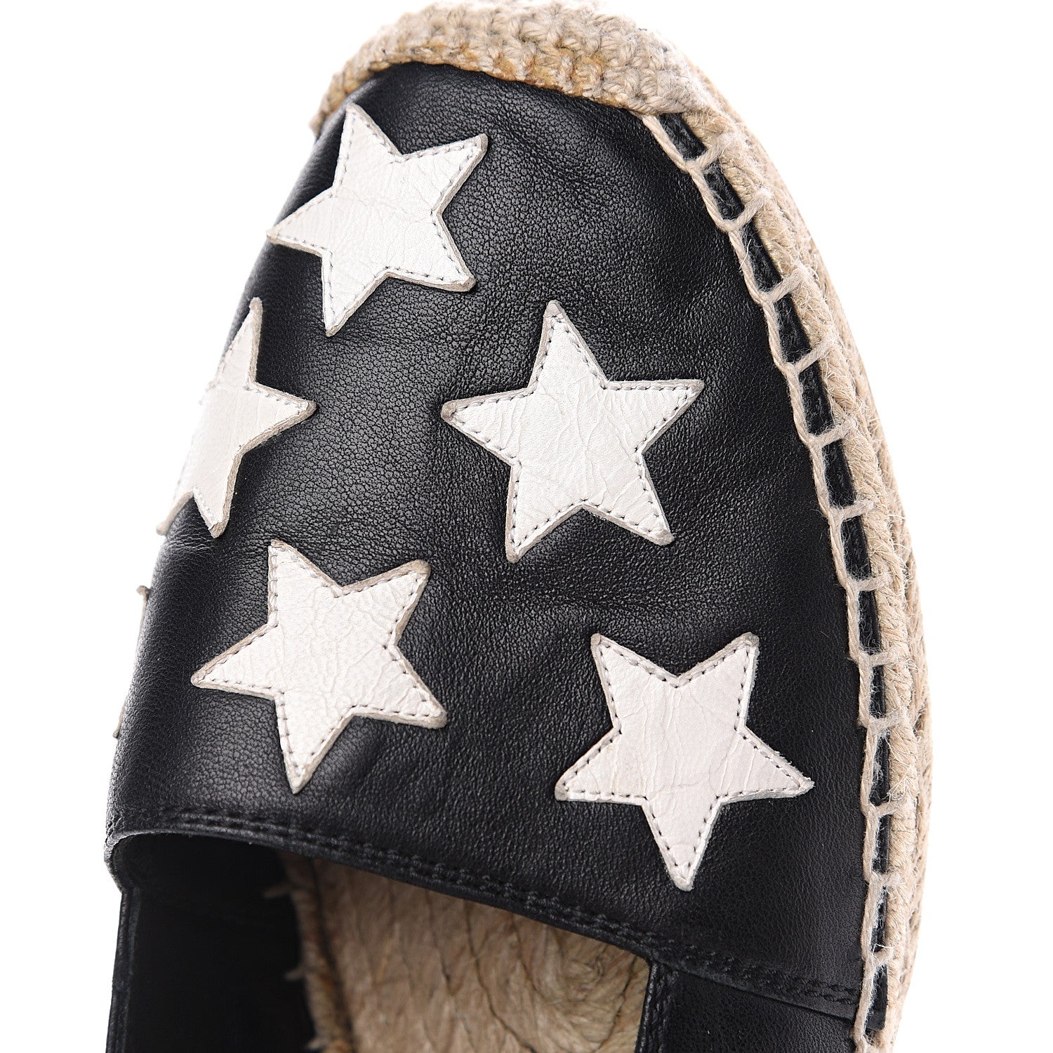 Saint Laurent Nappa Embossed Star Print Espadrilles 35 Black Optic White 9 of 10