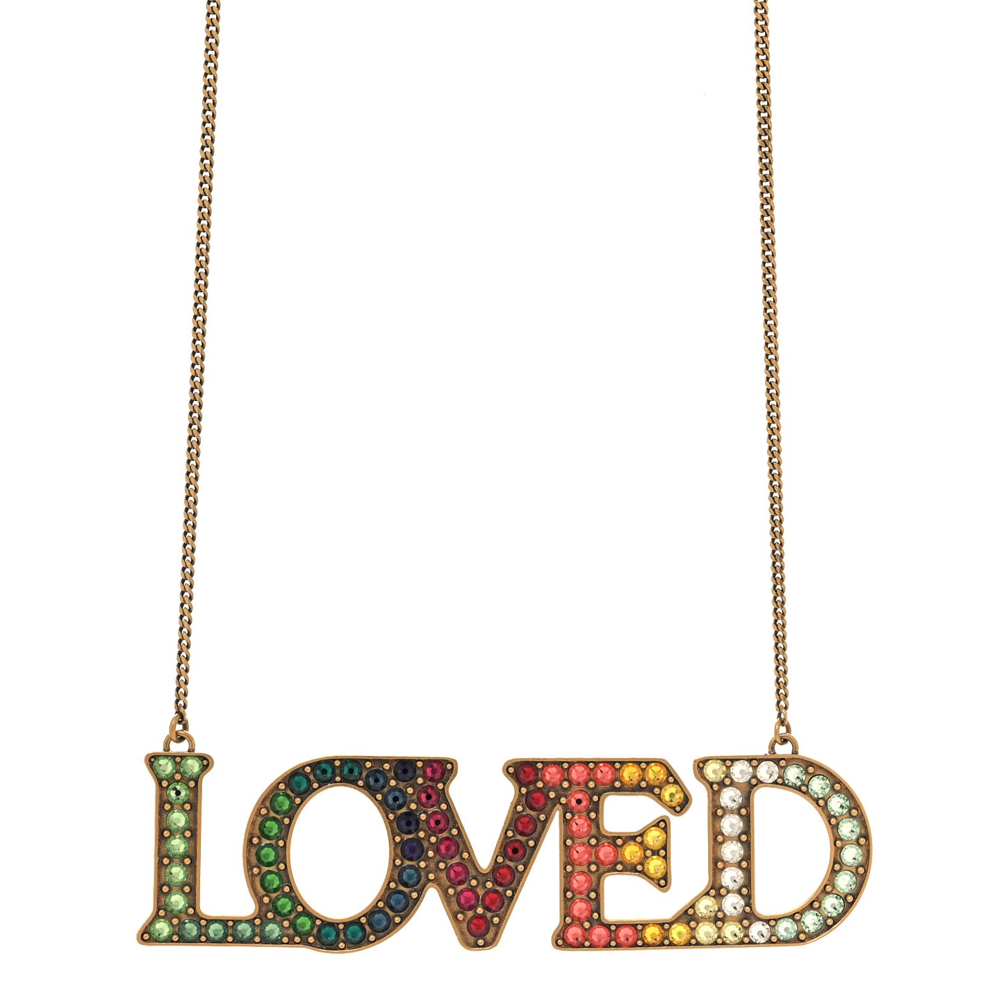 Metal Crystal Loved Short Necklace Aged Gold