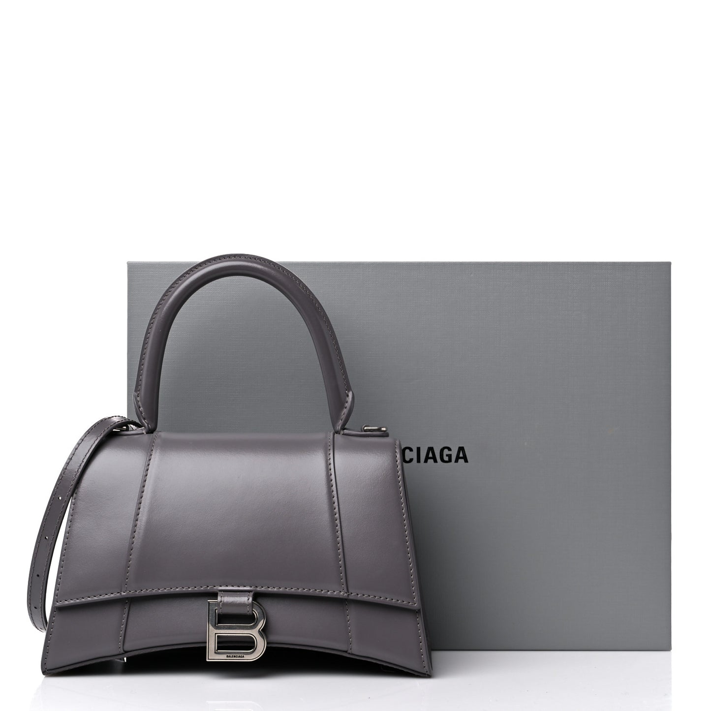 Shiny Box Calfskin Small Hourglass Top Handle Bag Dark Grey