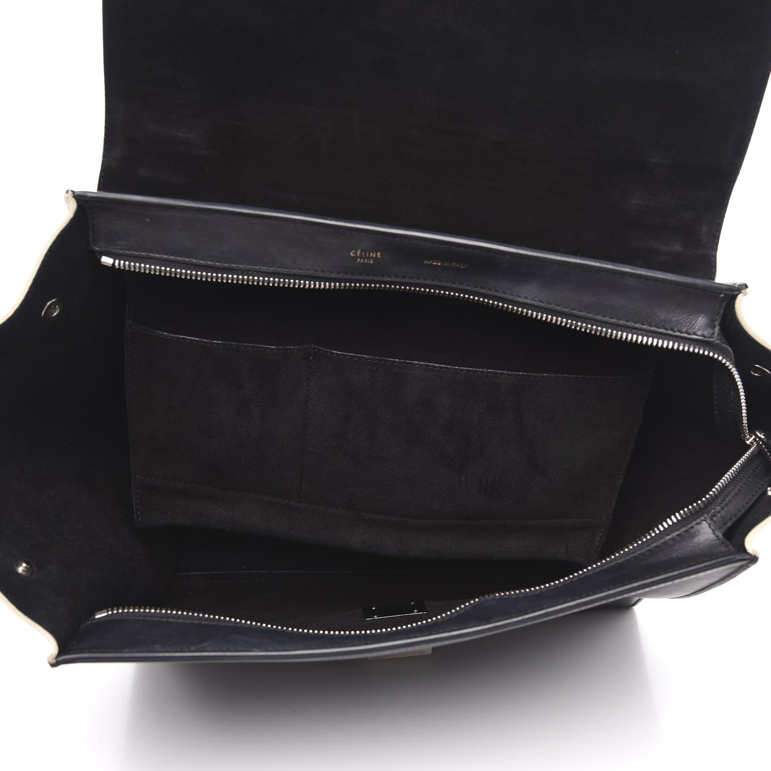 Celine Drummed Calfskin Suede Medium Tri-color Trapeze Black 5 of 18