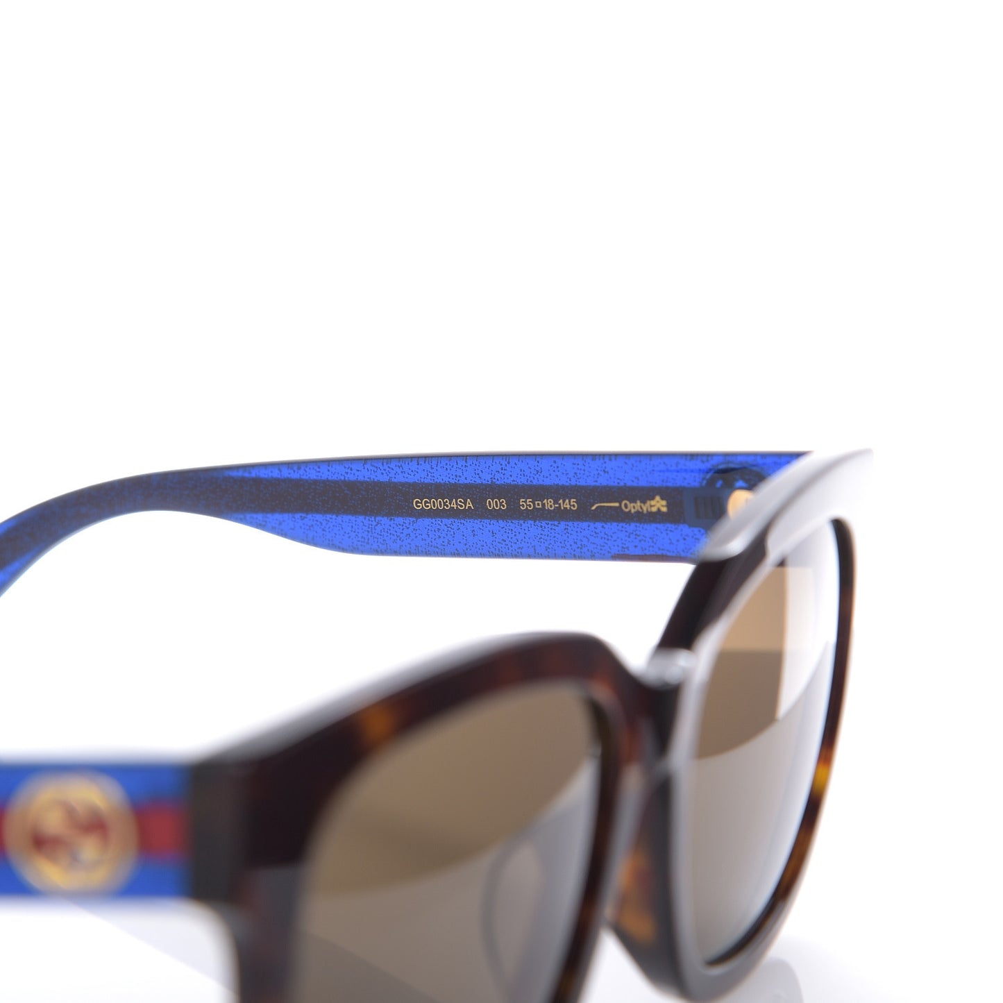 Square Frame Glitter Sunglasses GG0034SA Tortoise Blue